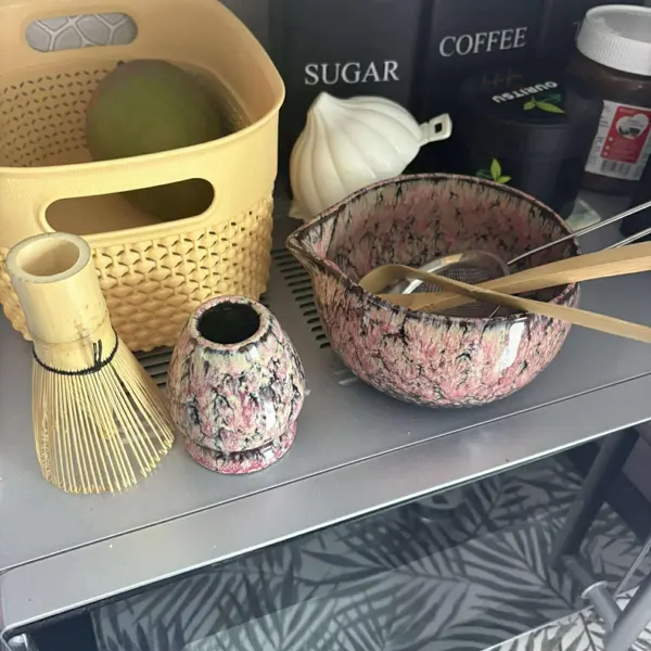 Pink matcha set — unedited customer photo