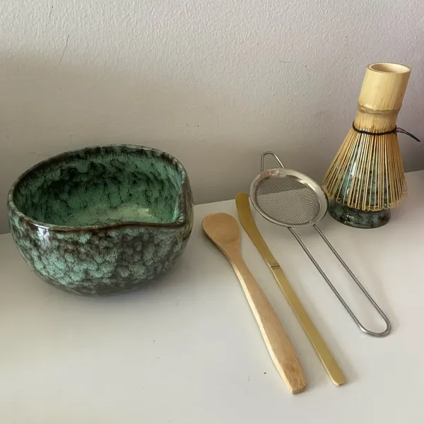 Green ceramic matcha set on a light background — unedited customer photo